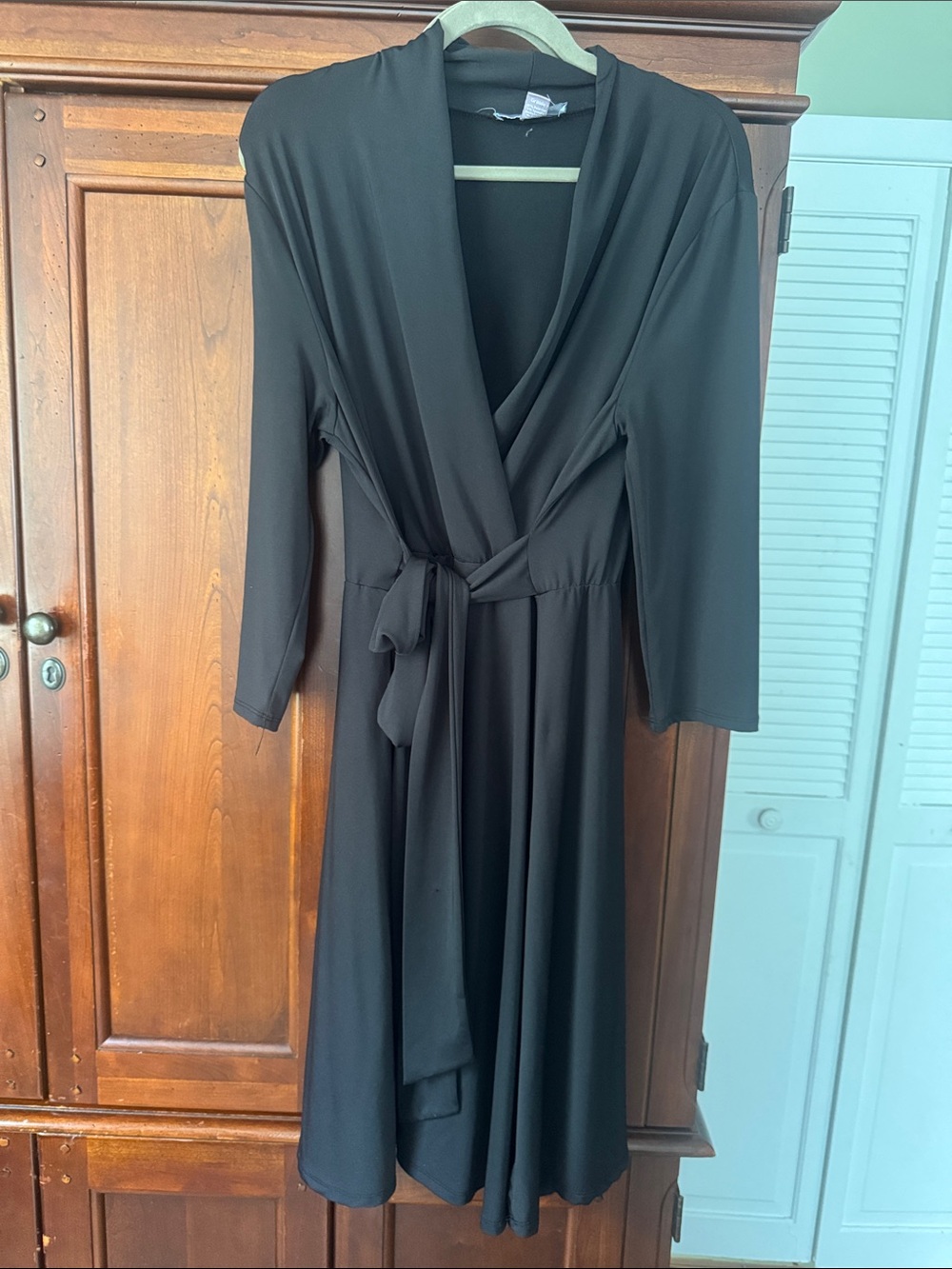 Classic Black Wrap Midi Dress with Tie Waist